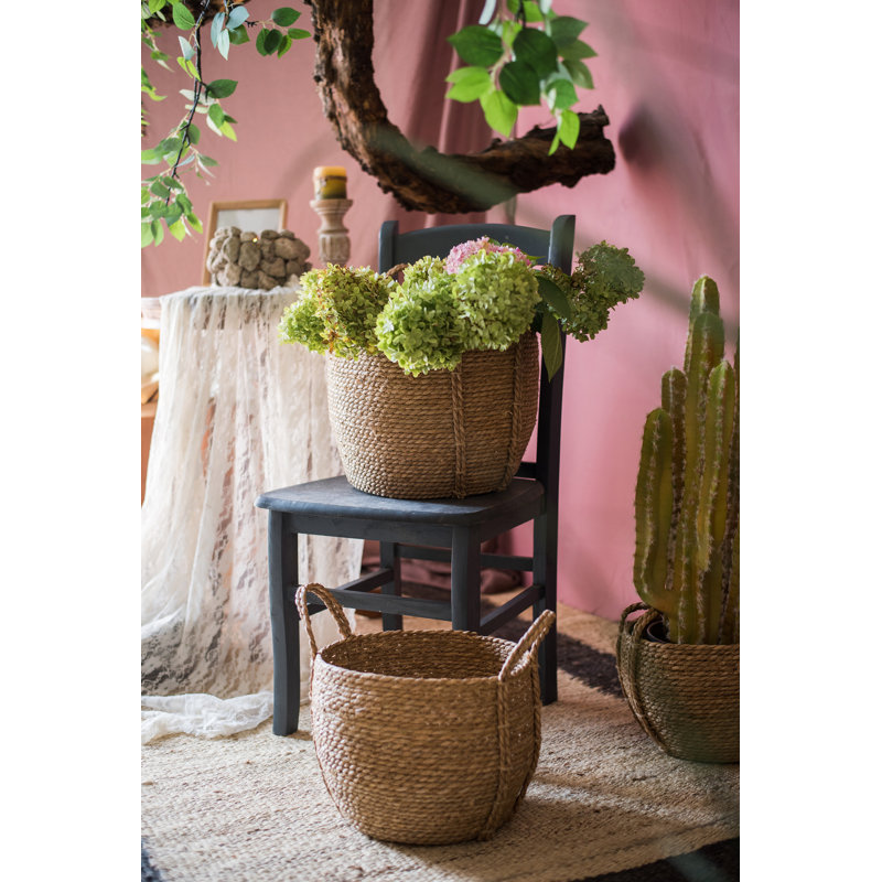 Panier en paille Gracie Oaks, H 15,9 po x l 14,9 po x P 11,2 po