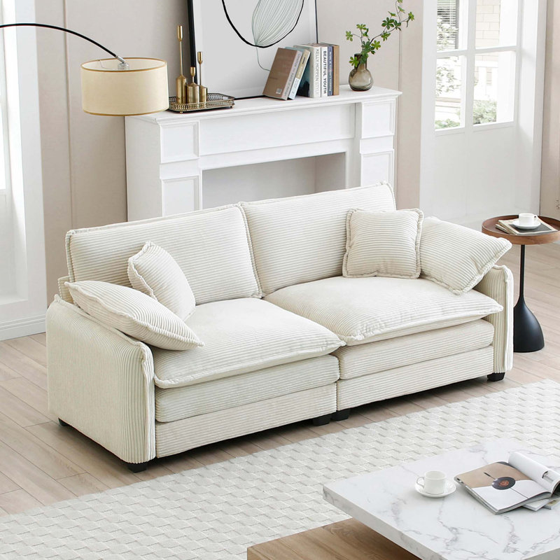 Canapé 2 places chaleureux et confortable avec 4 coussins rembourrés, Beige