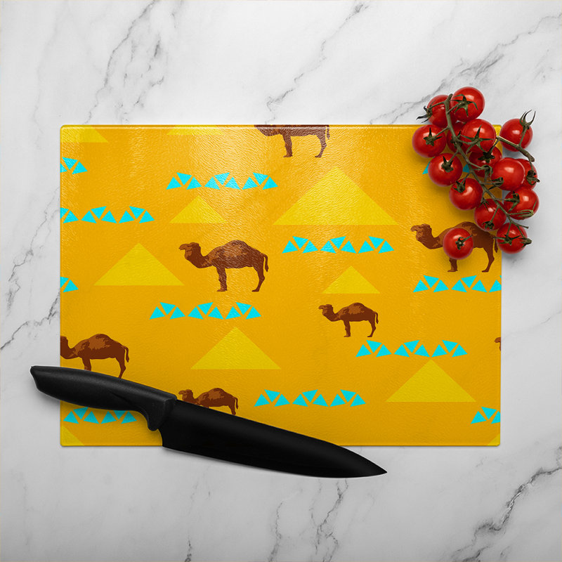 Pattern With Camels Glass Chopping Board, 40cm L x 28cm W