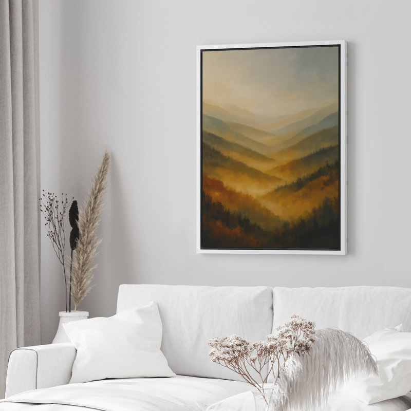 Reproduction de paysage abstrait encadrée d'art mural sur toile pour un décor moderne, H 36 po x l 24 po, Blanc