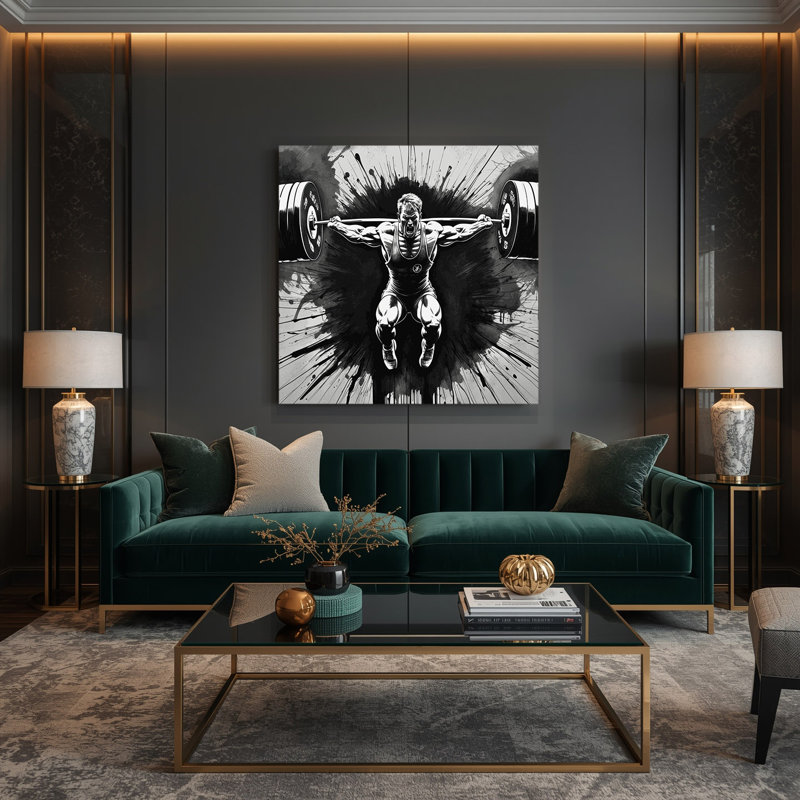 Art sportif sur toile haltérophile vert, H 12 po x l 12 po