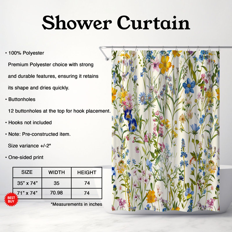 Fresh Blossom - Rideau de douche Premium, H 74 po x l 71 po