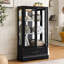 Vitrine vitrée noire avec tablettes réglables, vitrine à 2 portes avec tiroir intégré et ampoule