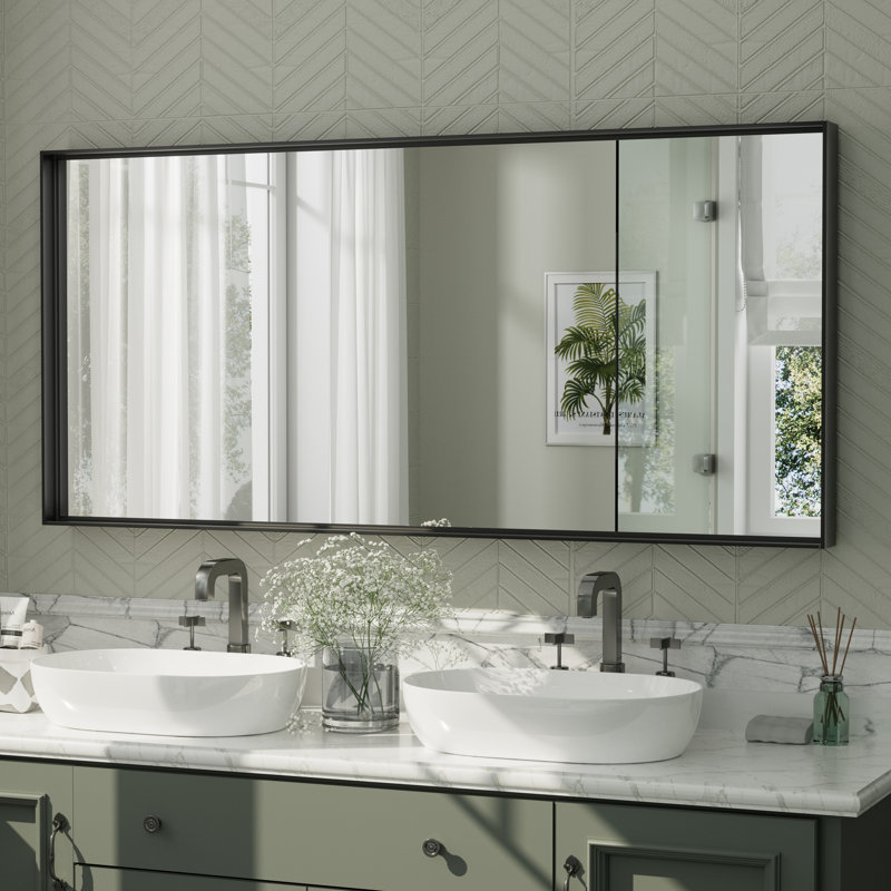 Miroir mural Aevar, 60 po x 28 po, Noir mat
