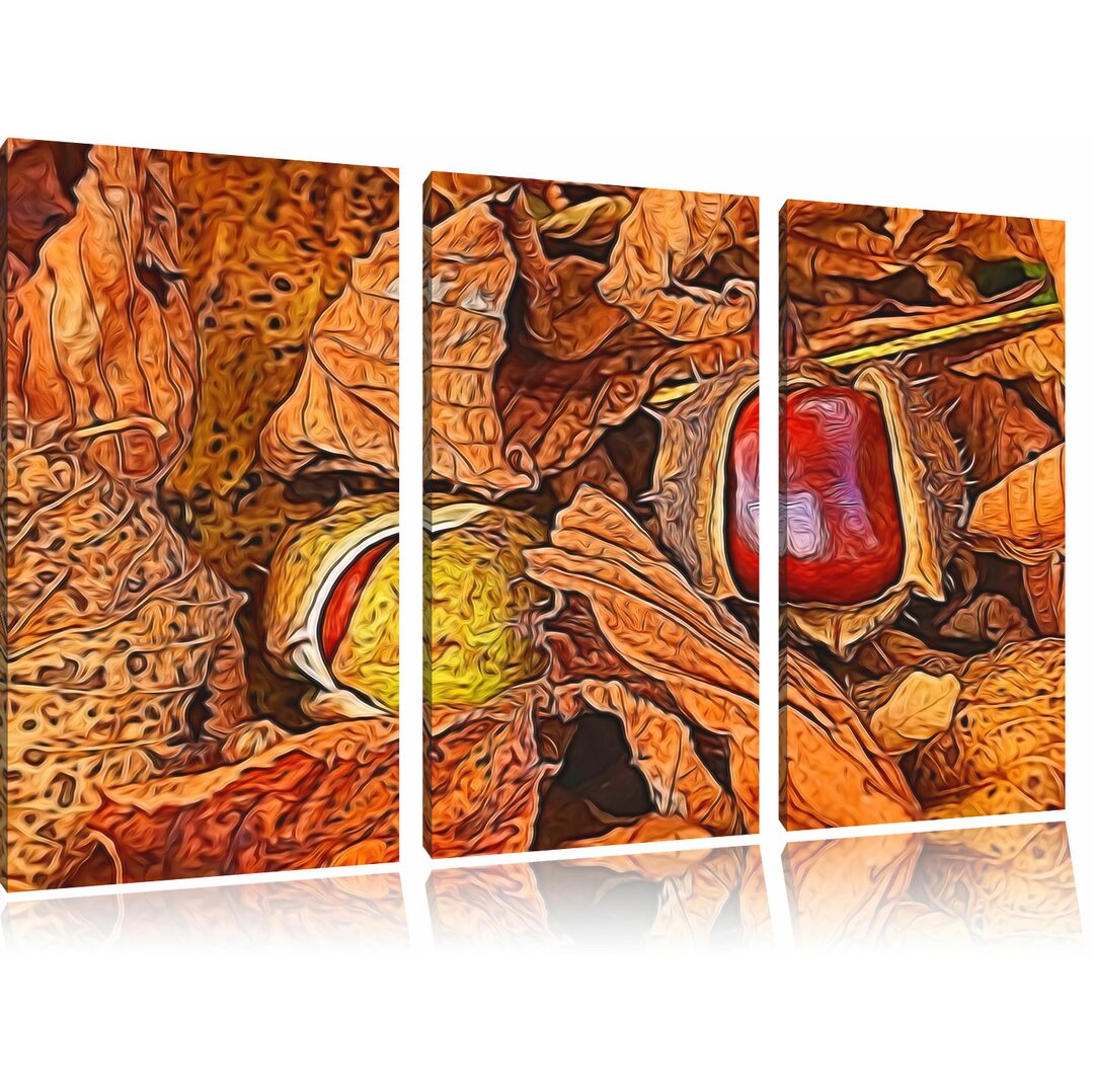 3-tlg. Leinwandbilder-Set „Herbst Kastanie“, Grafikdruck