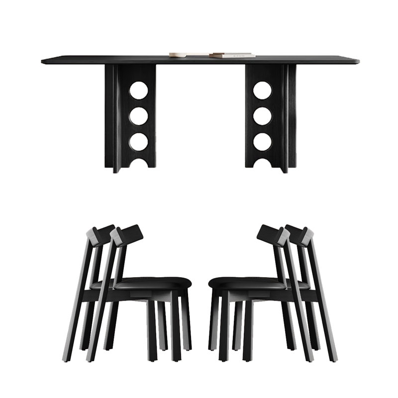Modern Simple Rectangular Solid Wood Dining Table 4 - Person Double Pedestal Dining Set, 29.53"H x 70.87"L x 35.43"W