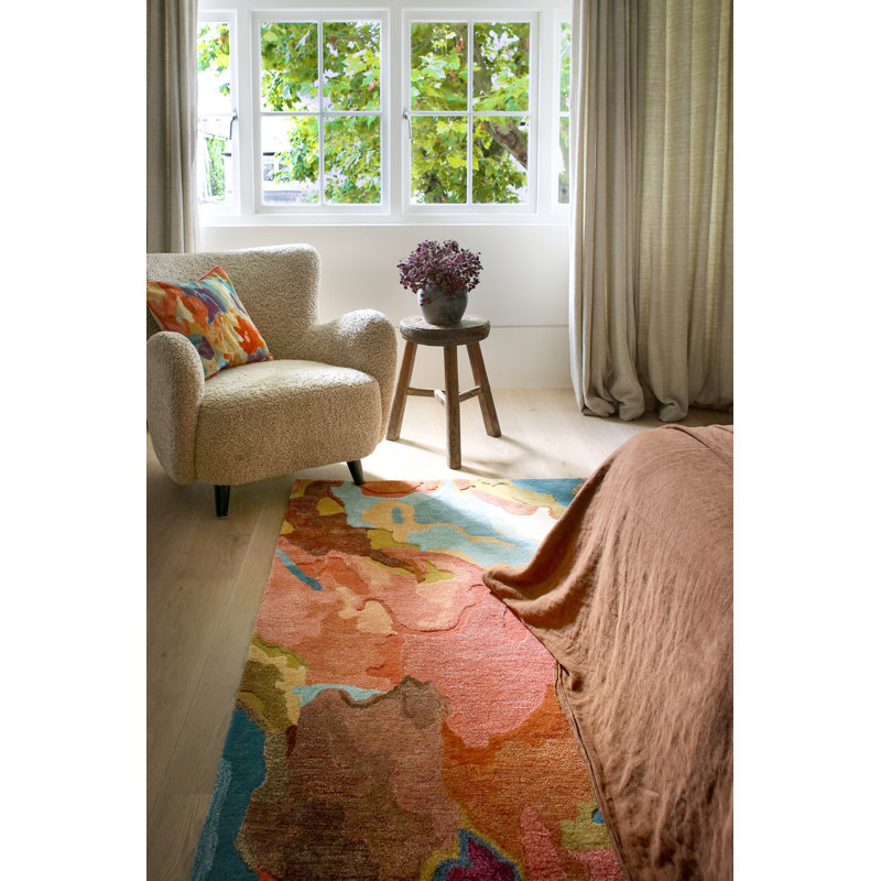 Foresta Hand Tufted Wool/Viscose Abstract Area Rug in Rosewood/Huckleberry, Rectangle 4'7" x 6'7"