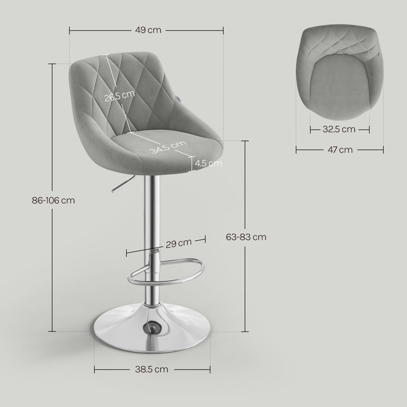 Swivel Upholstered Bar Stool with Iron Frame, Light Grey