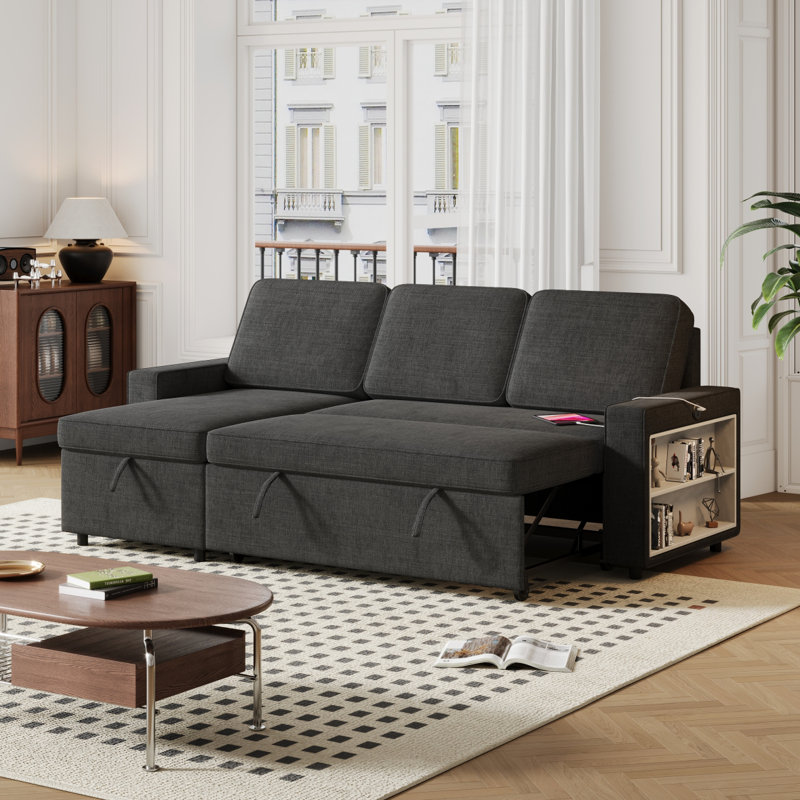 Canapé-lit convertible en L 85,8 po, Tissu noir