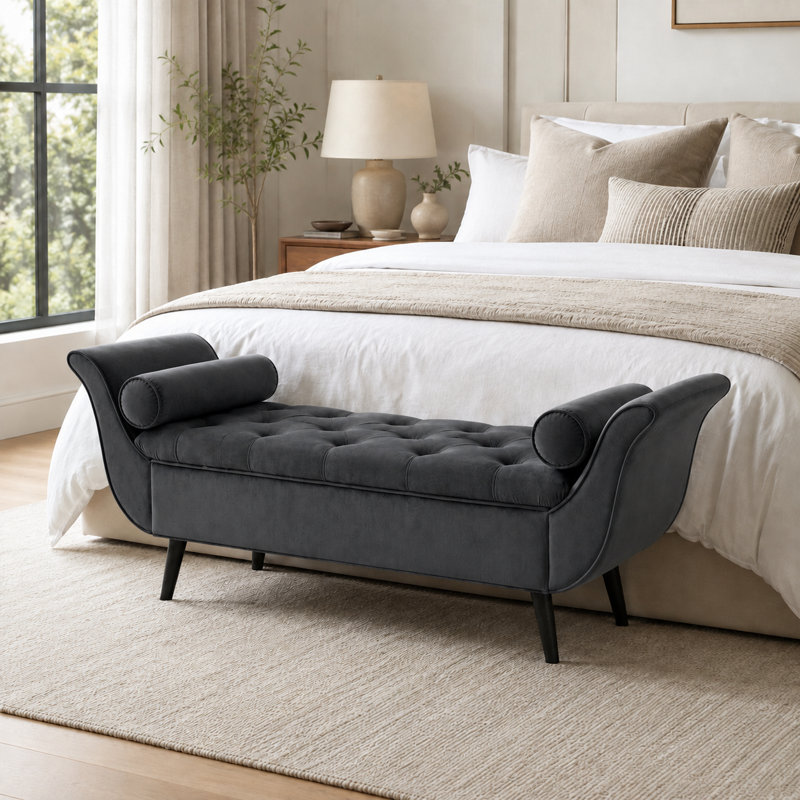 Velvet Upholstered Flip Top and Storage Bench, Grizzly