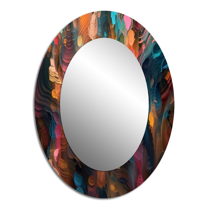 Random Swirls Abstract - Abstract Oval Decorative Mirror On Metal, 40" x 30"