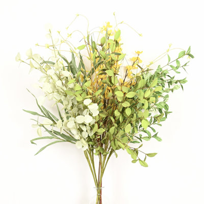36 po Arrangement floral d'eucalyptus forsythia artificiel pour remplisseur de vase, mélange de verdure de campagne mixte, jets de fleurs à longues tiges, bouquet en vrac pour fête de mariage, bureau, centre de table, décorations de tablettes