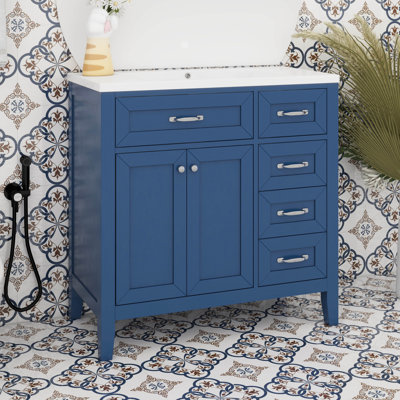Meuble-lavabo 36 po sans lavabo, base d'armoire seulement, armoire de salle de bain avec 3 tiroirs et 2 portes, structure de meuble-lavabo en bois massif