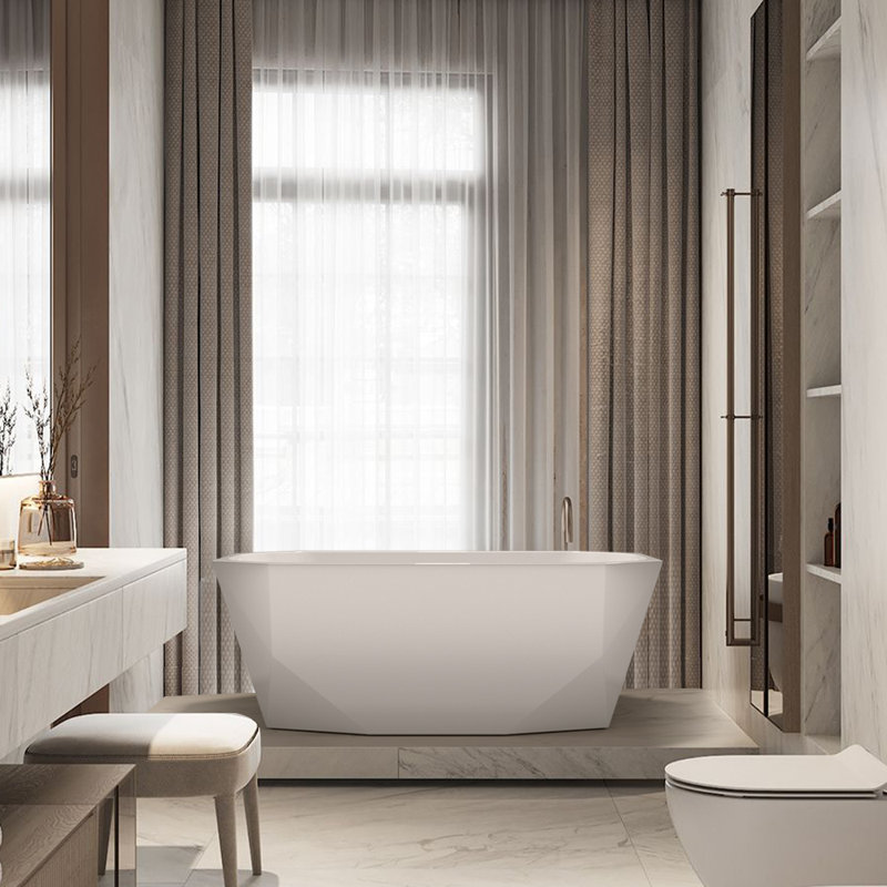 63'' x 29'' Freestanding Soaking Acrylic Bathtub With Chrome Drain and Overflow