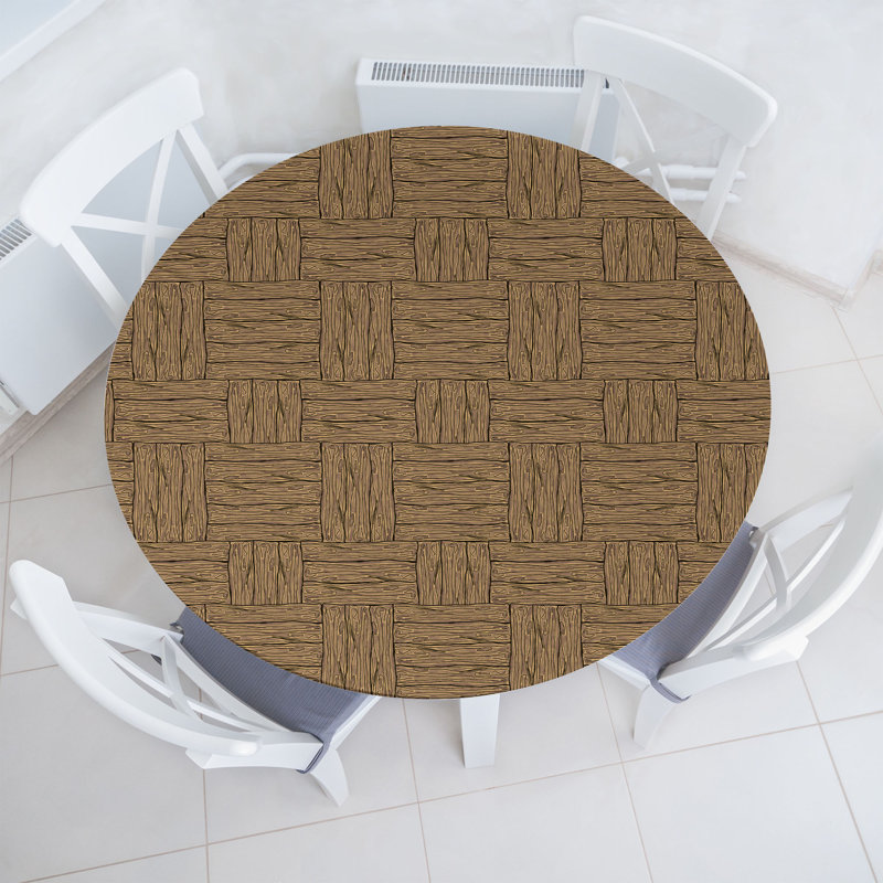 Bay Isle Home™ Rustic Fitted Round Tablecloth Diameter Pale Brown Black