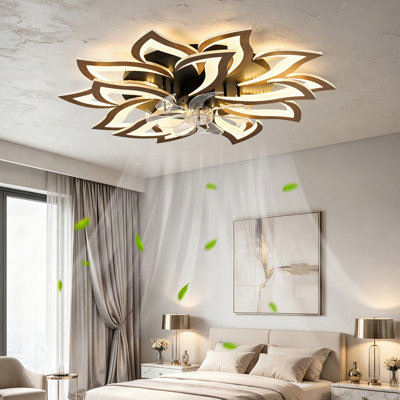 Ventilateur de plafond moderne en bois 35 "avec lumières, télécommande, 6 vitesses, 3 lumières encastrées, profil bas, pour cuisine, salon et chambre à coucher