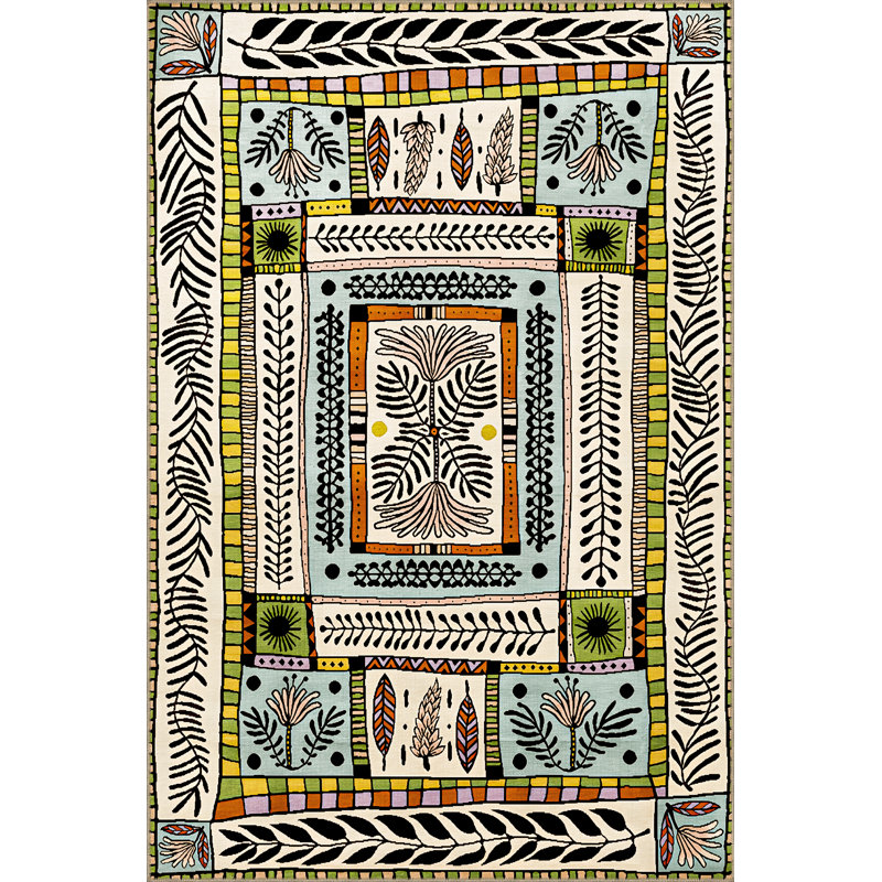 Multi-Colored Mixed Abstract Flower Patterned Fringed Modern Decorative Rug, Rectangle 4'11.06" x 9'10.11"