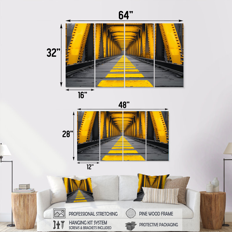 Ensemble de décorations murales pont en acier jaune et noir Symphony Bridge II, H 32 po x l 64 po