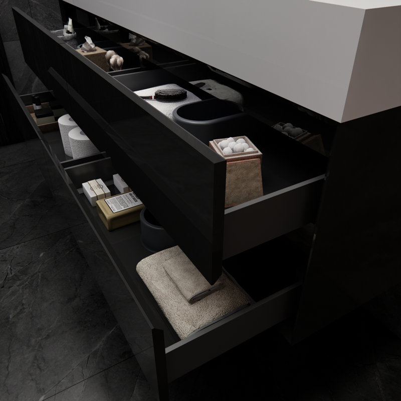 Albizu 59" Wall-Mounted Single Bathroom Vanity, Black