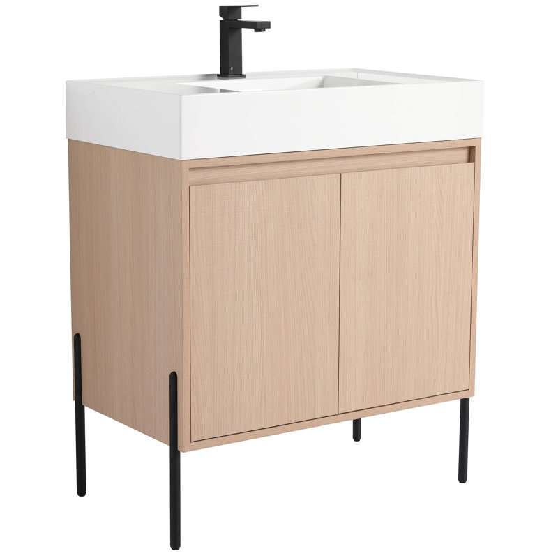 Ebern Designs Yordana Bathroom Vanity 30" Wide, White Oak, White