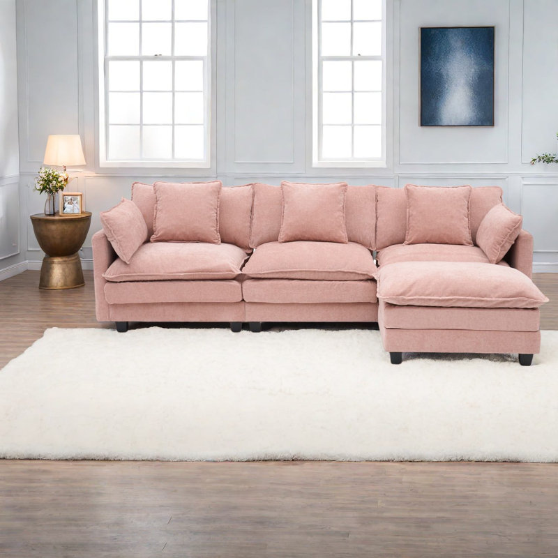 Canapé 3 places moderne avec rangement pour repose-pieds rose moderne