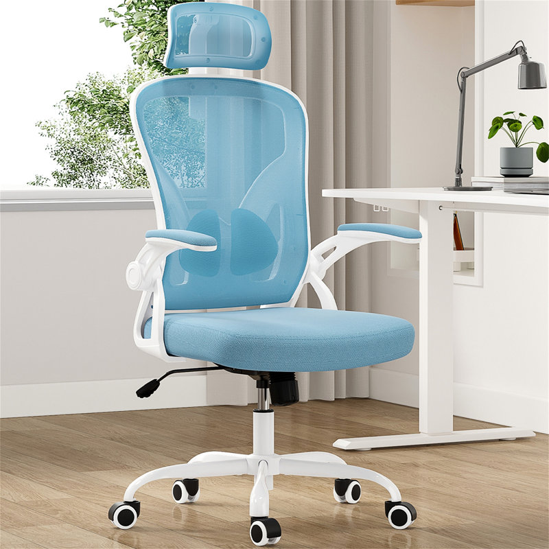 Chaise de bureau ergonomique, Bleu, Blanc