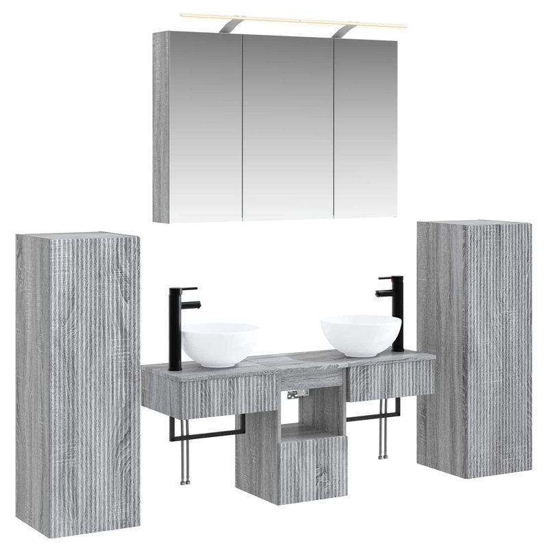 Vanity & Mirror Set, Grey Sonoma