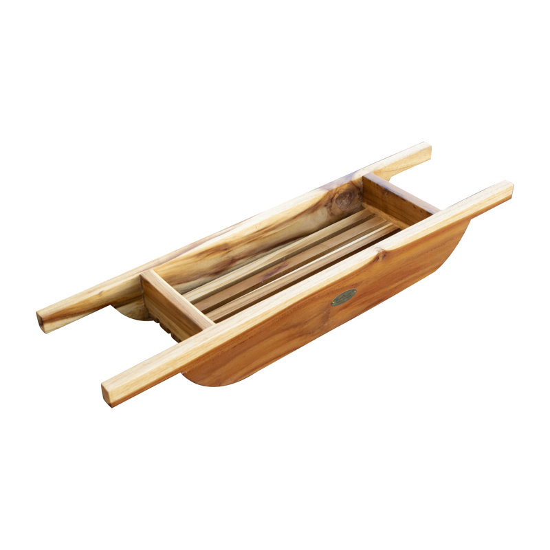 EcoDecors 29" Teak Wood Bath Caddy in EarthyTeak Finish