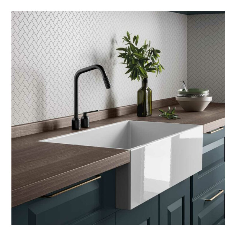 ADRIA FIRECLAY KITCHEN SINK, 33", MATTE BLACK, Polished White