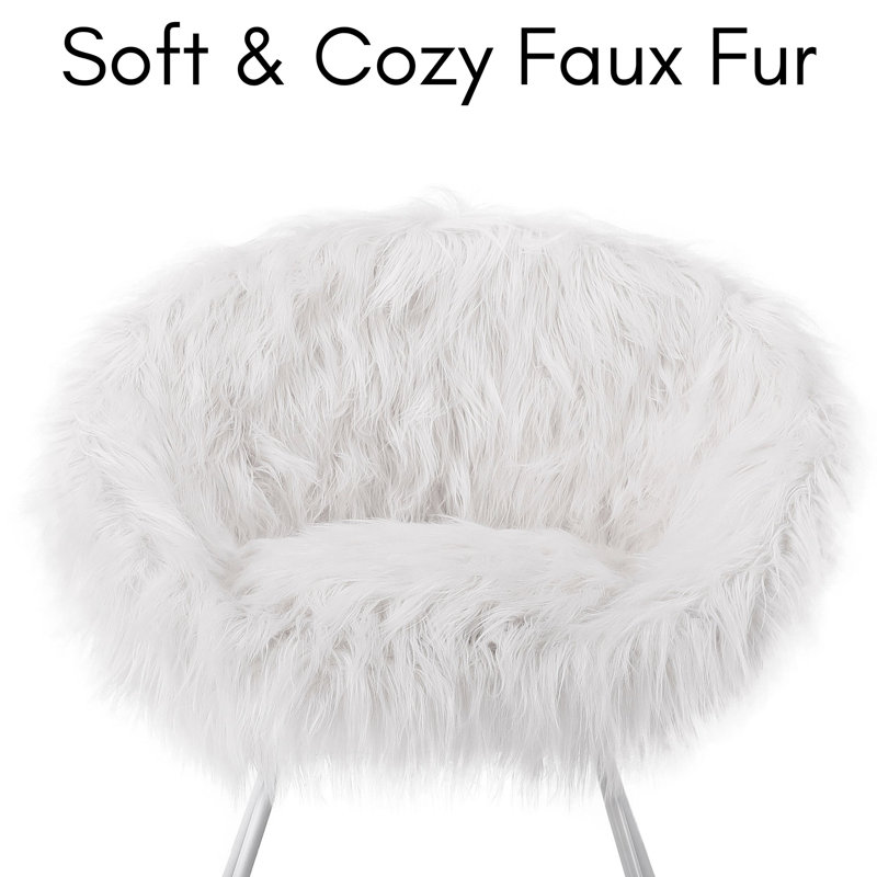 BirdRock Home Faux Fur Saucer Chair, White Faux-SilverLegs, Silver, White Faux Fur