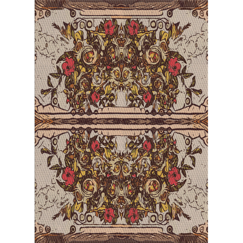Tapis brun/gris à motifs, Rectangle 5 pi x 7 pi