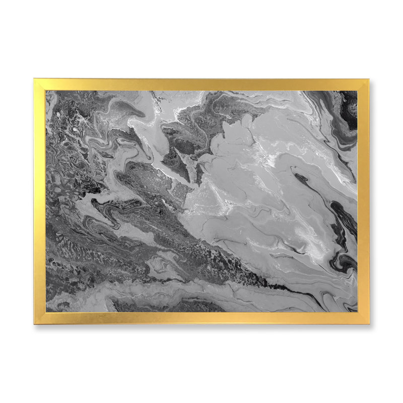 Gris ondulé liquide - peinture sur toile, H 12 po x l 20 po x P 1 po, Cadre doré