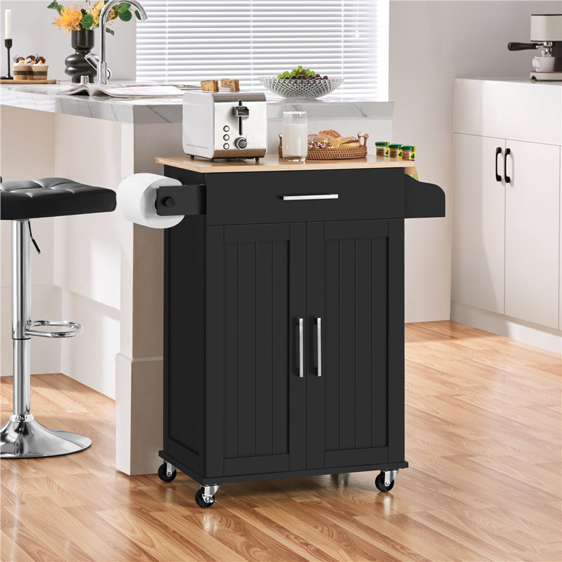 Solid Wood Top Kitchen Cart, Black