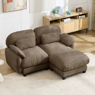 2 Seater L-Shaped Cloud Feel Sofa with Removable Ottoman, Cozy Chenille Modular Couch Set, Deep Seat Free Combination Furniture for Small Living Room,