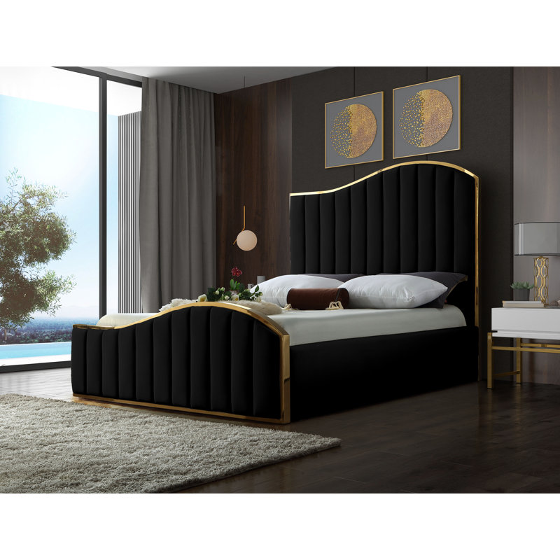 Lit plateforme tapissier Jolie, Velours noir, Grand