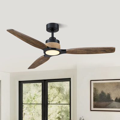 Ventilateur de plafond 56 "à pales en bois massif à intensité variable avec lumière DEL et télécommande, 3 lumières colorées, moteur CC réversible à 6 vitesses