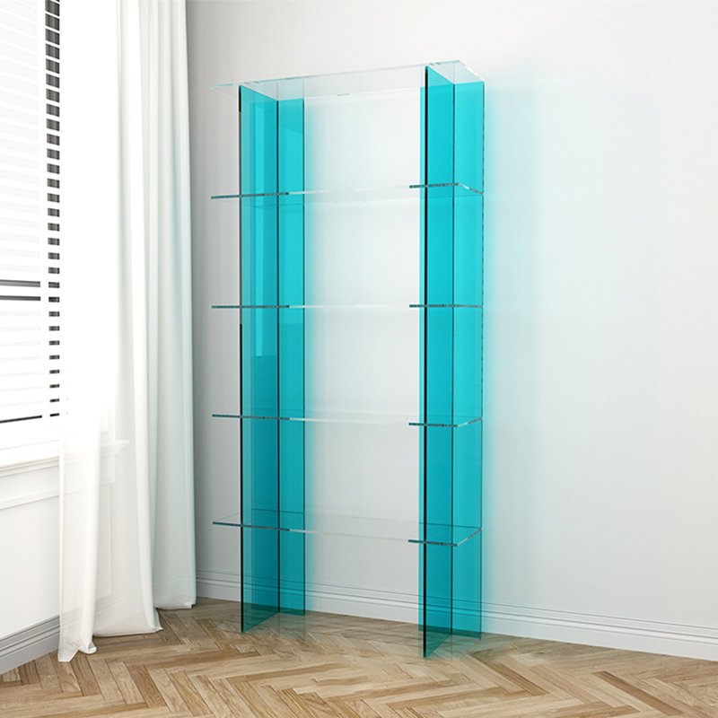 Simple acrylic display cabinet, Blue, (5 Shelves) 68.9"H x 31.5"W x 9.84"D