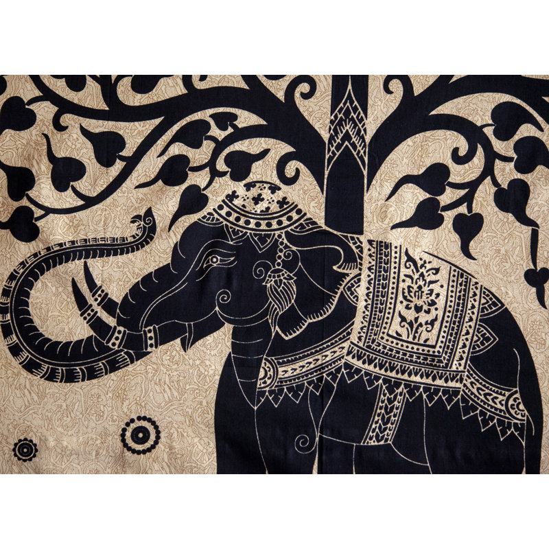 Tapisserie en coton éléphant sous un arbre