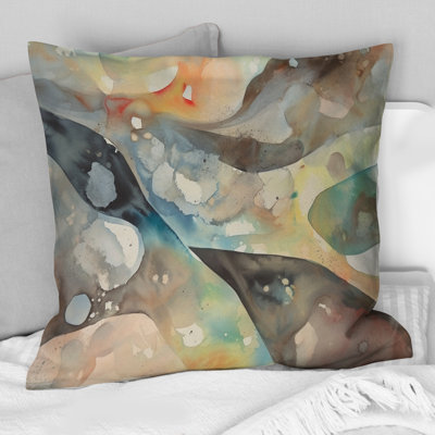 Subtle Serenity Colorful Gray Watercolor Waves I - Abstract Shapes Printed Throw Pillow