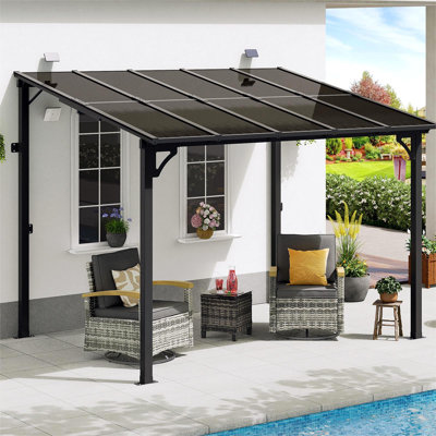 Yardgracewall Mounted Lean To Metal Awnings With Sloped Roof, Solar Light