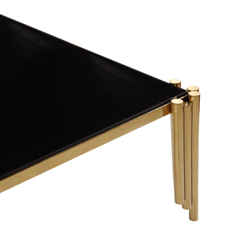 Table de salle à manger rectangulaire en verre de 65 po, plateau en verre trempé et pieds dorés polis, table de style moderne pour la maison, la cuisine et la salle à manger