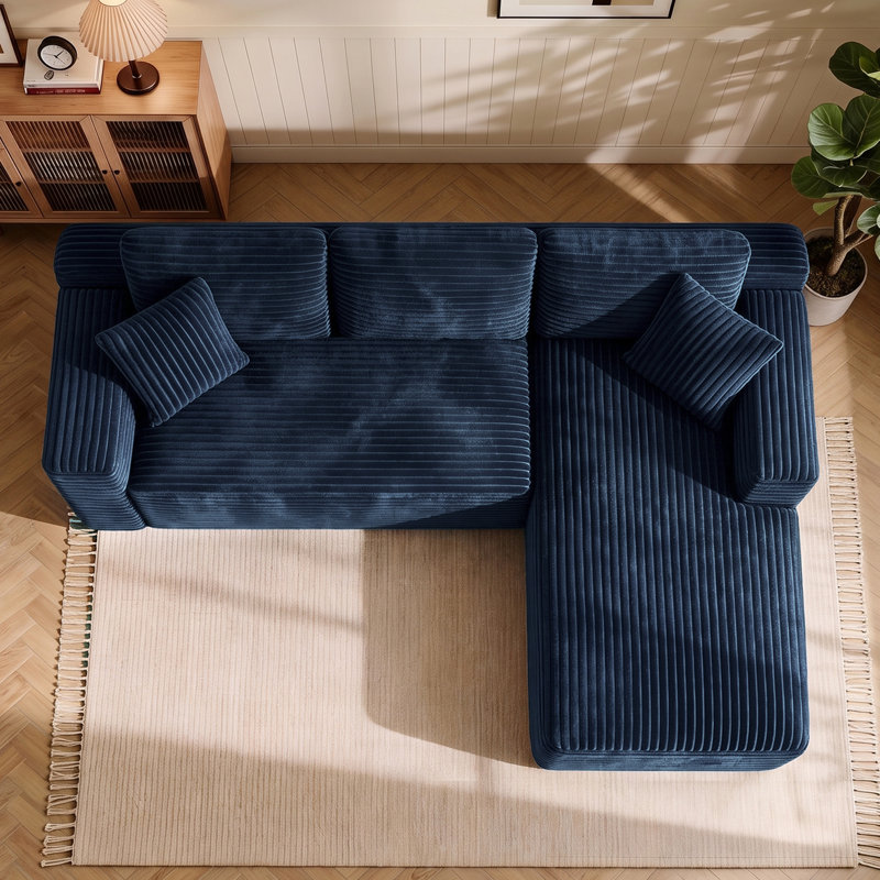 Canapé d'angle en velours côtelé en forme de L avec méridienne, Bleu