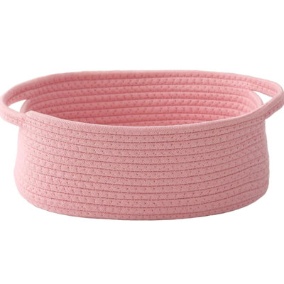 Small Woven Rope Storage Basket With Handles & Ribbon Bag Pink