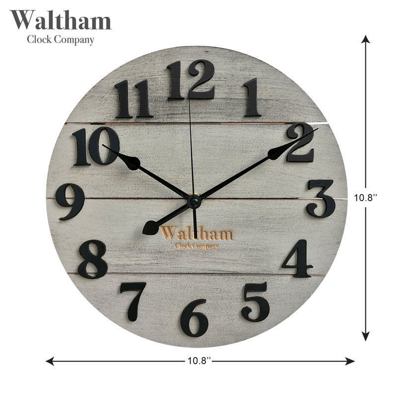 Waltham 11" Gray Solid Wood Silent Wall Clock