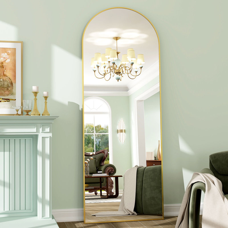 Arched Shatterproof Full Length Mirror with Aluminum Frame - Basics by Wayfair™, Gold, 65" x 24"