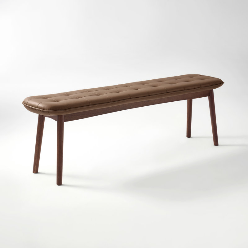 Genuine Leather and Foam Padding Upholstered Bench, 55"W, Brown
