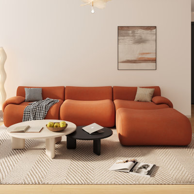 113" Modular Sectional Boneless Rounded‑Edge Sofa, Upholstered Curved Silhouette Cloud Couch with Ottoman, Oversized Morden Deep Seat for Living Room