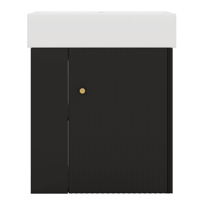 Meuble-lavabo flottant moderne 21,6 po avec lavabo en céramique, meuble de rangement mural avec porte et rangement à gauche