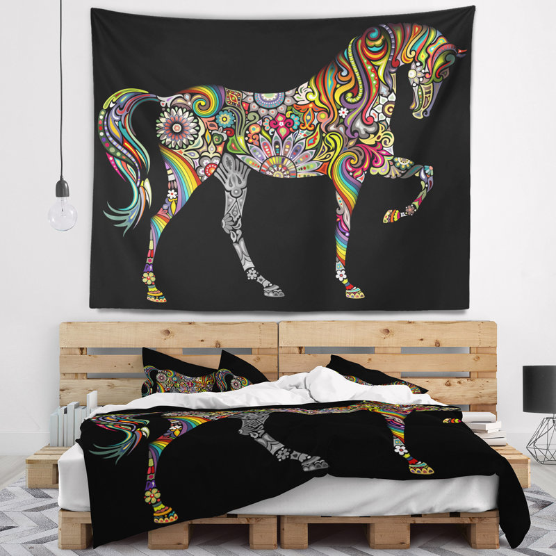 Tapisserie cheval et arc-en-ciel Animal, H 32 po x l 39 po