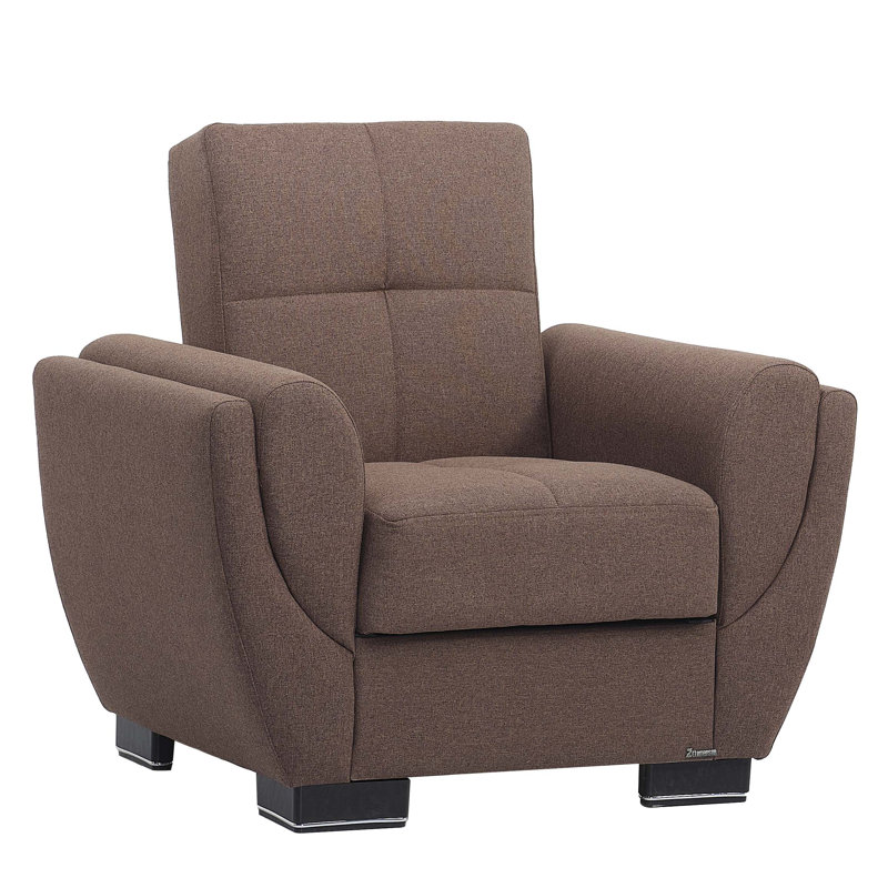 Jaliah Fabric Upholstered Convertible 3-in-1 Sleeper Arm Chair With Storage, Brown Chenille